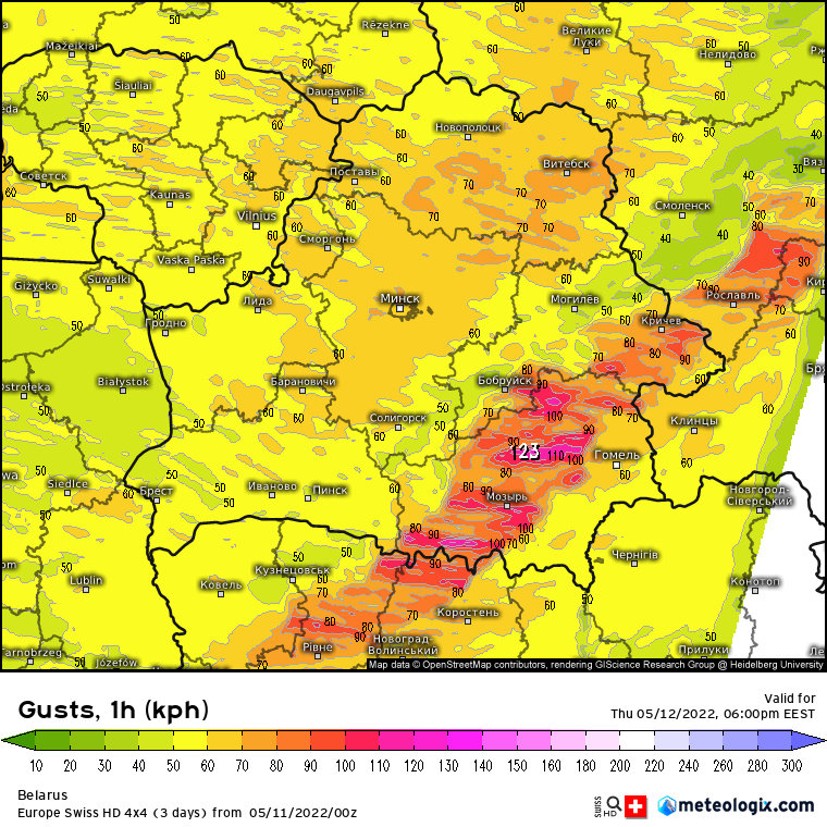 kairokiitsak's tweet photo. Thunderstorms are expected tomorrow in the Baltic region, in Belarus all the way to N-Ukraine and W-Russia. Also some activity is expected in Sweden and Finland. ECMWF based Swiss 4x4 km HD model shows the formation of damaging squall line over Belarus ahead of the cold front. https://t.co/RV2mRtu6Ce