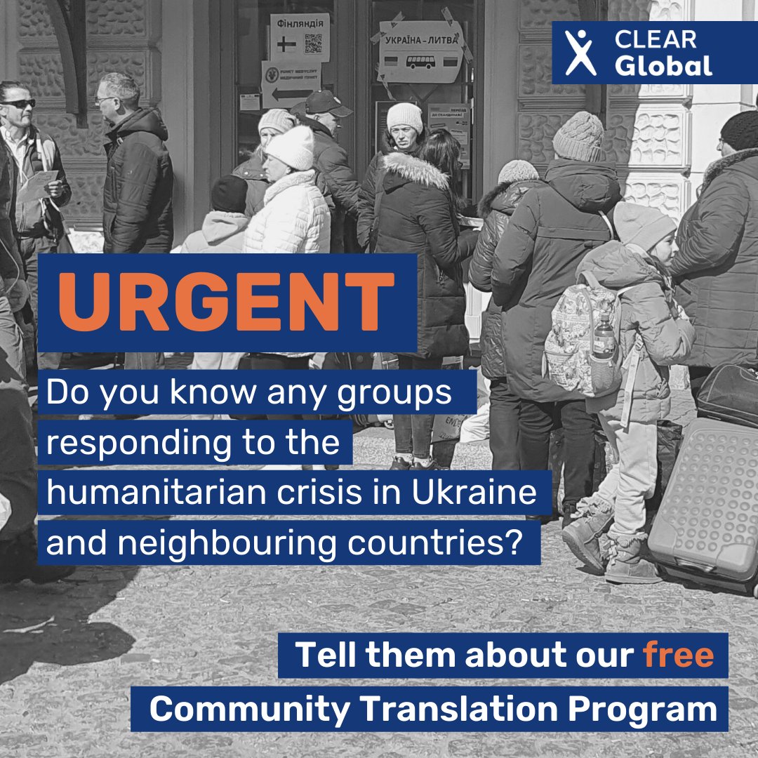 Do you know any community groups or nonprofit organizations responding to the crisis in Ukraine? We can provide language help! 

Tell them to apply for our free community translation scheme here: hubs.ly/Q019WXT-0

#Ukrainian #Russian #Romanian #Romani #Hungarian #Polish