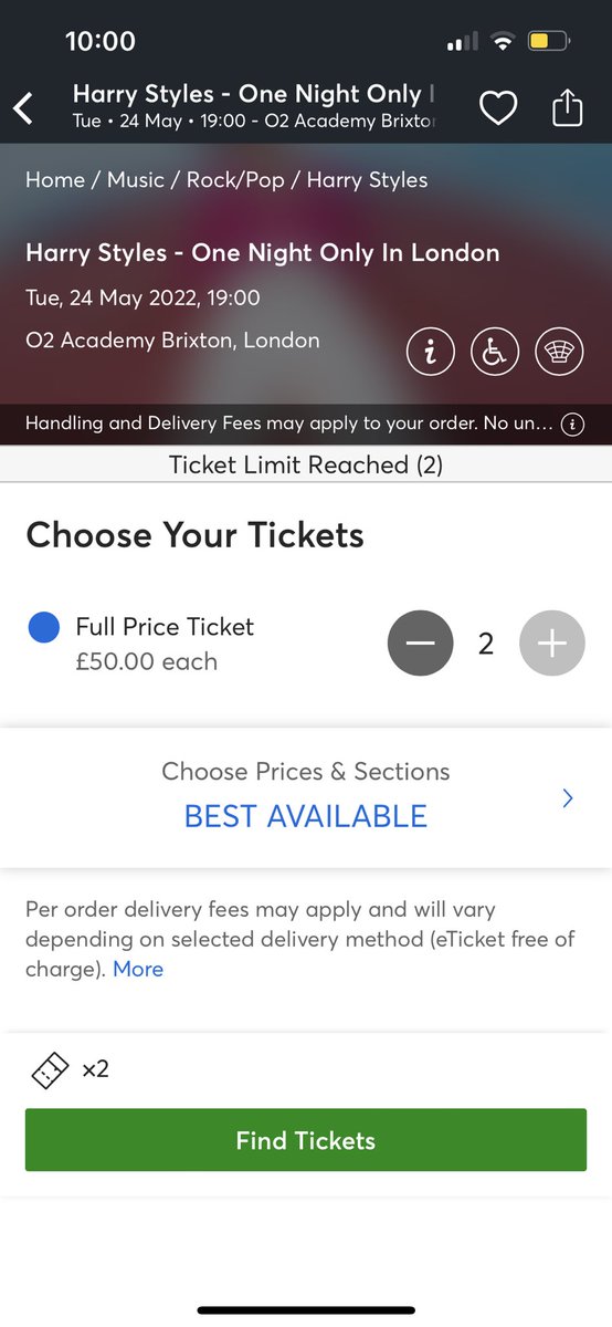 UkAngelx19's tweet photo. 10am on the dot and Harry styles one night only London tickets are already sold out 🙃💔 #harrystylesONO #onenightonlylondon #onolondon https://t.co/pnAYtA2rvm