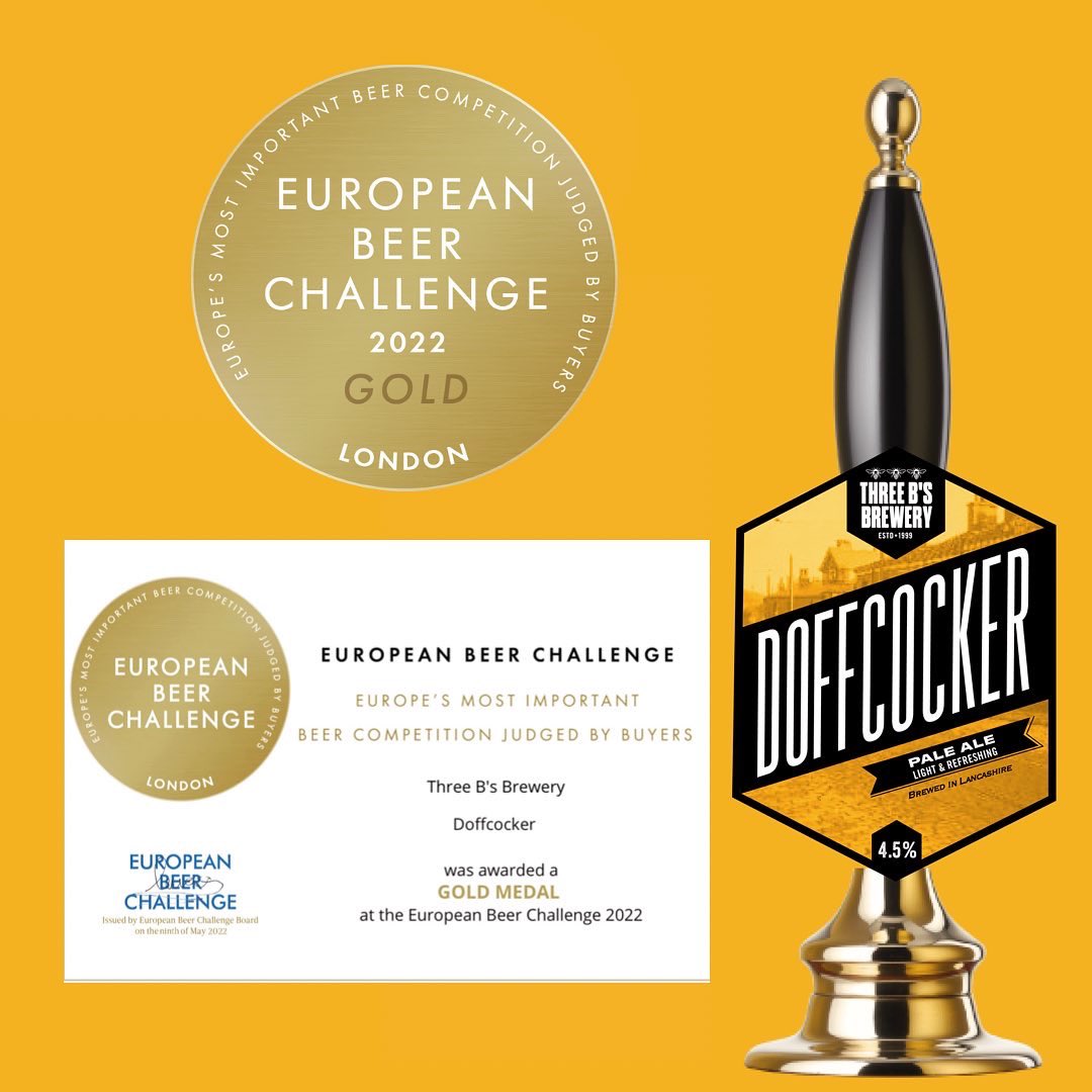 ThreeBsBrewery's tweet photo. We are absolutely over the moon to have won a Gold Medal for our DoffCocker at the European Beer Challenge 2022!!! 🍻

Thousands of samples from 39 countries fought head to head at The London County Hall and we came out on top! 💪🏼🐝🐝🐝 https://t.co/3OtO3bp49O