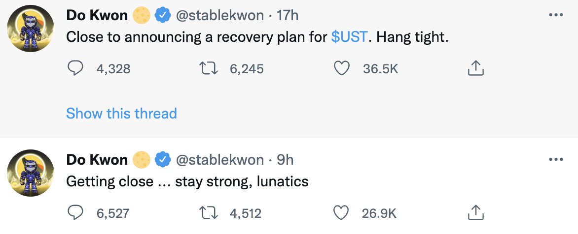 Prota_1's tweet photo. Sounds like a joke to us all and after using BTC saving #UST  LFG seems has nothing to do but surrender. #DoKwon #LUNAtics https://t.co/YIS8U7Q0L6