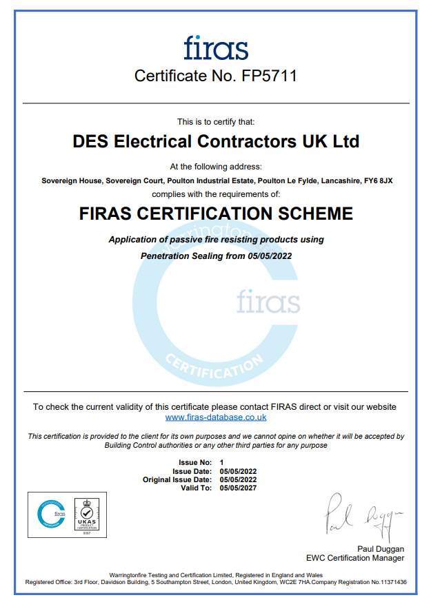 DESGroupUK's tweet photo. Now we are FIRAS-accredited! At DES Electrical Contractors UK Ltd, we take pride in our commitment to quality, and earning FIRAS is a significant accomplishment. 

#passivefireprotection #electrical https://t.co/XGqWnNciak