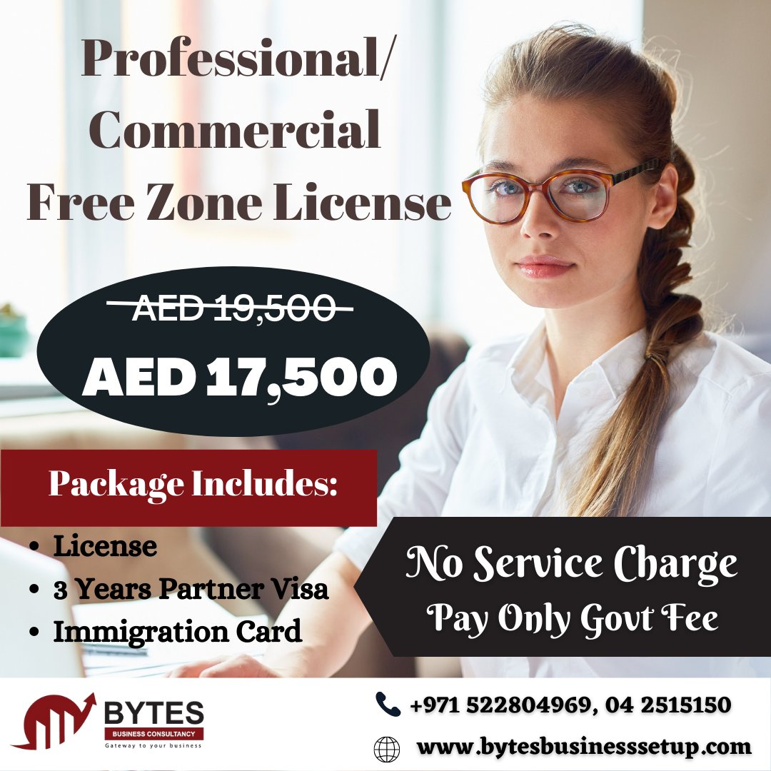 bytes_business's tweet photo. 📣Limited Time Offer!!
Get a Professional/Commercial Free Zone License in UAE for just 17,500 AED.
Our Package Includes:
✅License
✅3 Years Partner Visa
✅Immigration Card
📌No Service Charge... Pay only Govt Fee
#professionallicense #commerciallicense #professionalbusiness https://t.co/mYPfWCTFdE