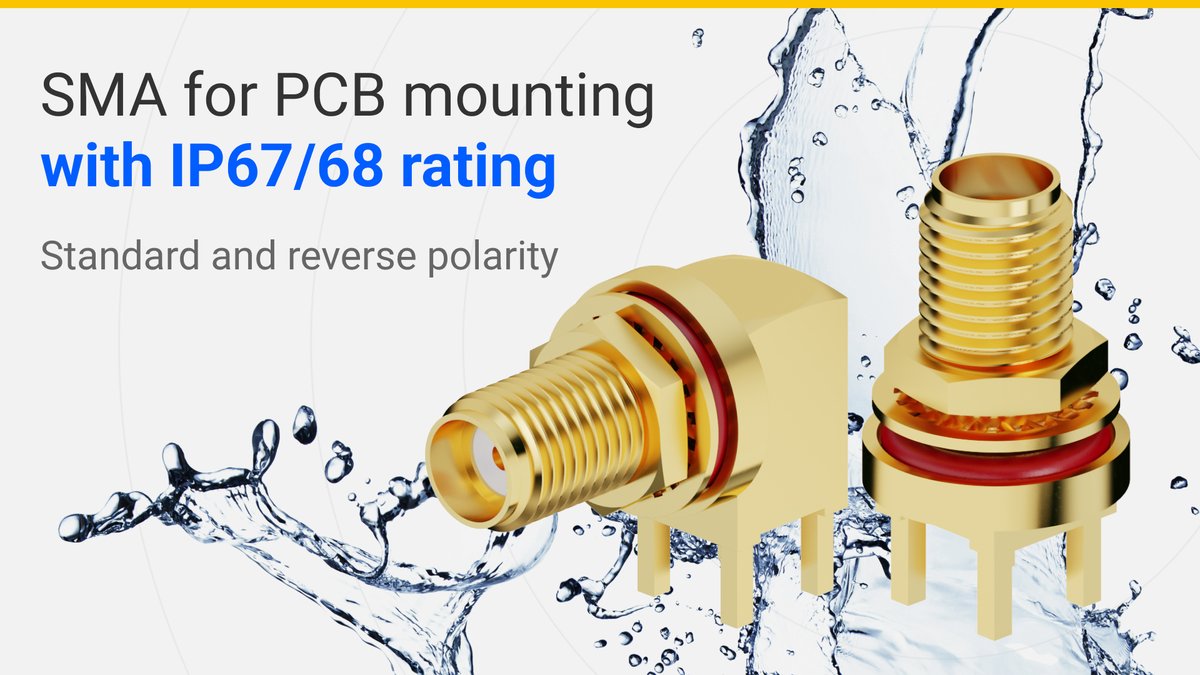 GradConn_Ltd's tweet photo. IP67/68 rated PCB mounted SMA connectors ideal for applications where the comms module doesn't include an RF interface connector and protection against liquid ingress is critical. Available in straight &amp; right angle and standard &amp; reverse polarity options. https://t.co/a3N1wGjyG6 https://t.co/4aQmGwMFpG