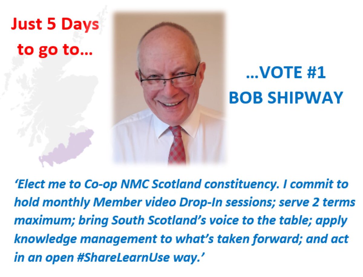 BobS_MPC's tweet photo. We’ve just 5 days to go to make a difference. Standing for Co-op NMC in Scotland constituency. Agree? Then please share on social media & by word of mouth. Everything to gain. Vote Hope, Vote Renewal, Vote Shipway. #ShareLearnUse https://t.co/XuQUETE36y