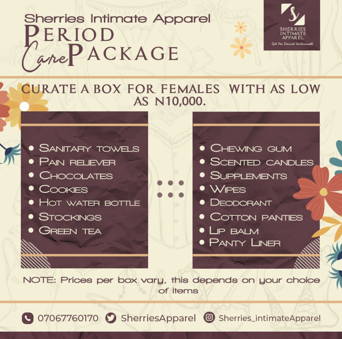 SherriesApparel's tweet photo. Menstruation isn’t fun but it’s a part of life that all women have to deal with.

We’ve carefully sourced menstrual care items to help women have easier, happier and comfortable periods.

⚡️Introducing the “Period Care Package” https://t.co/3PDWa73A7D