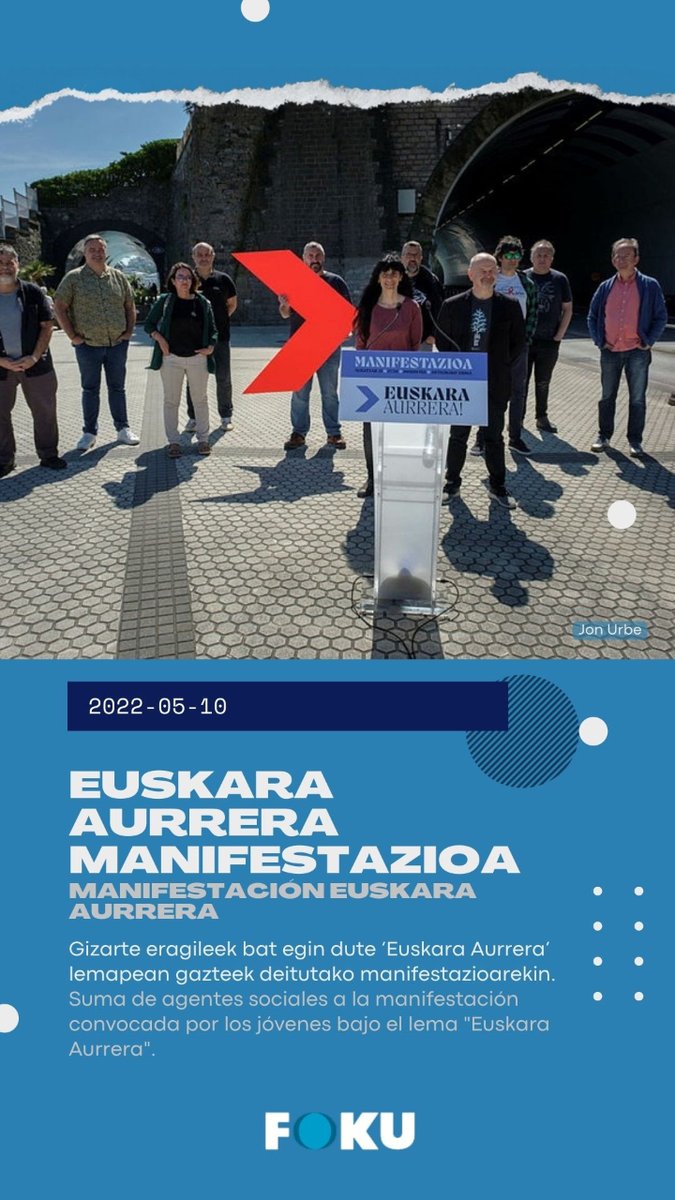 Foku_eus's tweet photo. 📸[ 2022-05-10 ]
#EuskaraAurrera
Gizarte eragileek bat egin dute ‘Euskara Aurrera’ lemapean gazteek deitutako manifestazioarekin.
--
#Adhesiones
Suma de agentes sociales a la manifestación convocada por los jóvenes bajo el lema "Euskara Aurrera".

#AktualitateaFokuan #Euskara https://t.co/C1uLzG5RXQ