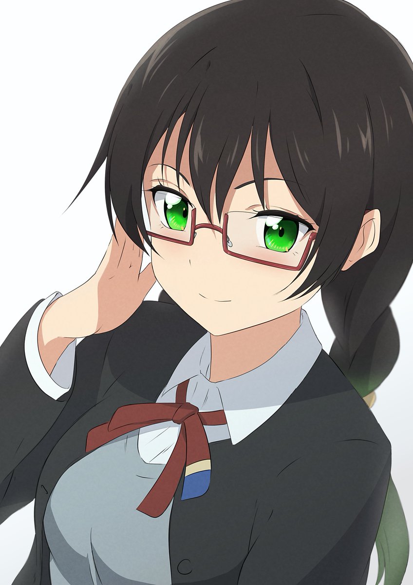 1girl solo nijigasaki academy school uniform glasses black hair green eyes school uniform  illustration images