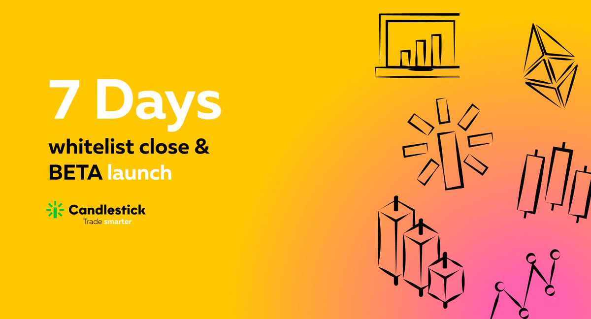 ⏳7 days until #Whitelist close &amp; 
🎉#Candlestick BETA launch!

Early &amp; Full access to:

1. 60+ exclusive #token indicators
2. Real-time trading #Signals
3. Smart money charts (#LPs &amp; #DEX traders)

with 0 costs for 2 months ($200+ worth)

Count you in:
candlestick.io/campaign/beta-…