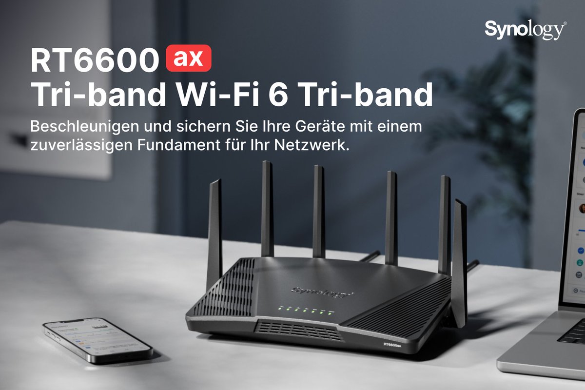 SynologyD's tweet photo. Er ist da: Unser brandneuer Tri-Band Wi-Fi 6 Router RT6600ax!
Mehr Infos findet ihr hier: https://t.co/2joQL50F0l
#release #router #wifi6 #wifi6router #triband #synologyrouter #hardwarerelease https://t.co/qfgKzL3e3p