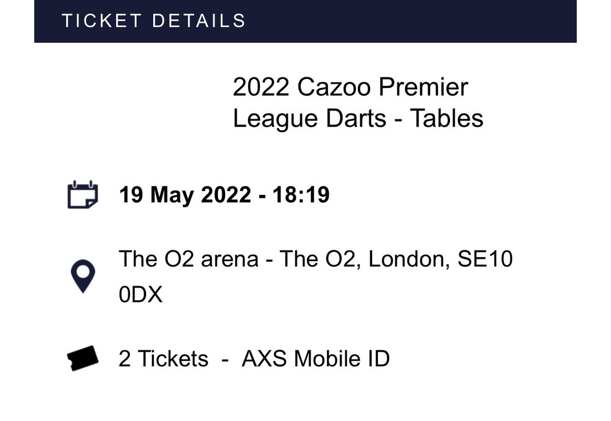 darren2109999's tweet photo. Selling 2 table tickets for @OfficialPDC #premierleaguedarts at the O2 next Thursday. Double booked myself so can no longer go https://t.co/BjMJnlK6eF