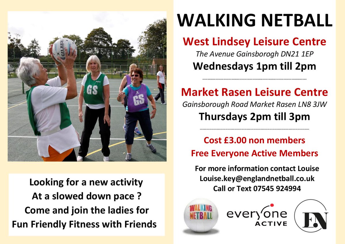 Netball in Lincolnshire (@lincsnetball) on Twitter photo Did you know May is National Walking Month?
Find an hour of ME time and join your local Walking Netball Session.
The hardest step is the first 😀
<a href="/WestLindseyDC/">West Lindsey DC</a> <a href="/Marketrasengc/">Market Rasen Golf Club</a> <a href="/GainsTC/">Gainsborough Town Council</a> <a href="/GainsStandard/">GainsboroughStandard</a> <a href="/gainslife/">Gainsborough Life</a> <a href="/caistorcentre/">CaistorArts&Heritage</a> <a href="/WestLindseyHour/">#WestLindseyHour</a> <a href="/MiddleRasenPrim/">Middle Rasen Primary</a> <a href="/EveryoneActive/">Everyone Active</a> Did you know May is National Walking Month?
Find an hour of ME time and join your local Walking Netball Session.
The hardest step is the first 😀
<a href="/WestLindseyDC/">West Lindsey DC</a> <a href="/Marketrasengc/">Market Rasen Golf Club</a> <a href="/GainsTC/">Gainsborough Town Council</a> <a href="/GainsStandard/">GainsboroughStandard</a> <a href="/gainslife/">Gainsborough Life</a> <a href="/caistorcentre/">CaistorArts&Heritage</a> <a href="/WestLindseyHour/">#WestLindseyHour</a> <a href="/MiddleRasenPrim/">Middle Rasen Primary</a> <a href="/EveryoneActive/">Everyone Active</a>