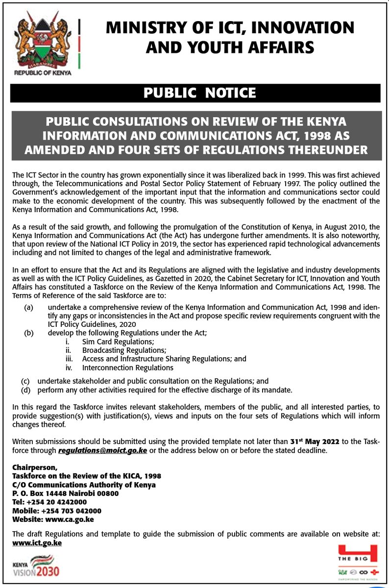kenyantitrust's tweet photo. Kenya: Interesting #competition issues in the @MoICTKenya draft regulations on #Broadcasting, #Access + #InfrastructureSharing and #Interconnection. Have a look: https://t.co/WHR3OiA4oW @CAK_Kenya @CA_Kenya #ICT #DigitalEconomyKE https://t.co/scTP0zKkCW