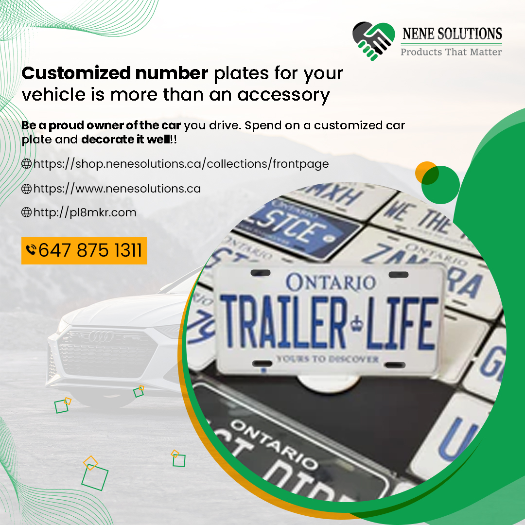 *Customized number plates for your vehicle is more than an accessory*
Be a proud owner of the car you drive. Spend on a customized car plate and decorate it well!
shop.nenesolutions.ca/collections/fr…  
nenesolutions.ca
pl8mkr.com
Or call at 647 875 1311

#Canada #Ontario