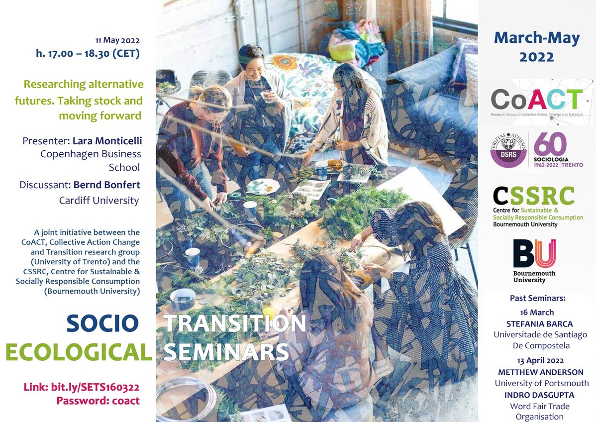 Roberta Discetti (@robi_discetti) on Twitter photo 📍today at 5pm CET time
👉 SETS seminar on ecovillages, sustainable communities and researching alternative futures: Lara Monticelli (Copenhagen Business School)
📌Zoom link here: socioecologico.wordpress.com/2022/02/04/soc…
<a href="/ebukurina/">Francesca Forno</a> <a href="/aliciotto2/">aliciotto</a> <a href="/CSSRC_bu/">Centre for Sustainable & Socially Responsible @BU</a> <a href="/Socioecologico1/">Socio(eco)logico</a> 📍today at 5pm CET time
👉 SETS seminar on ecovillages, sustainable communities and researching alternative futures: Lara Monticelli (Copenhagen Business School)
📌Zoom link here: socioecologico.wordpress.com/2022/02/04/soc…
<a href="/ebukurina/">Francesca Forno</a> <a href="/aliciotto2/">aliciotto</a> <a href="/CSSRC_bu/">Centre for Sustainable & Socially Responsible @BU</a> <a href="/Socioecologico1/">Socio(eco)logico</a>