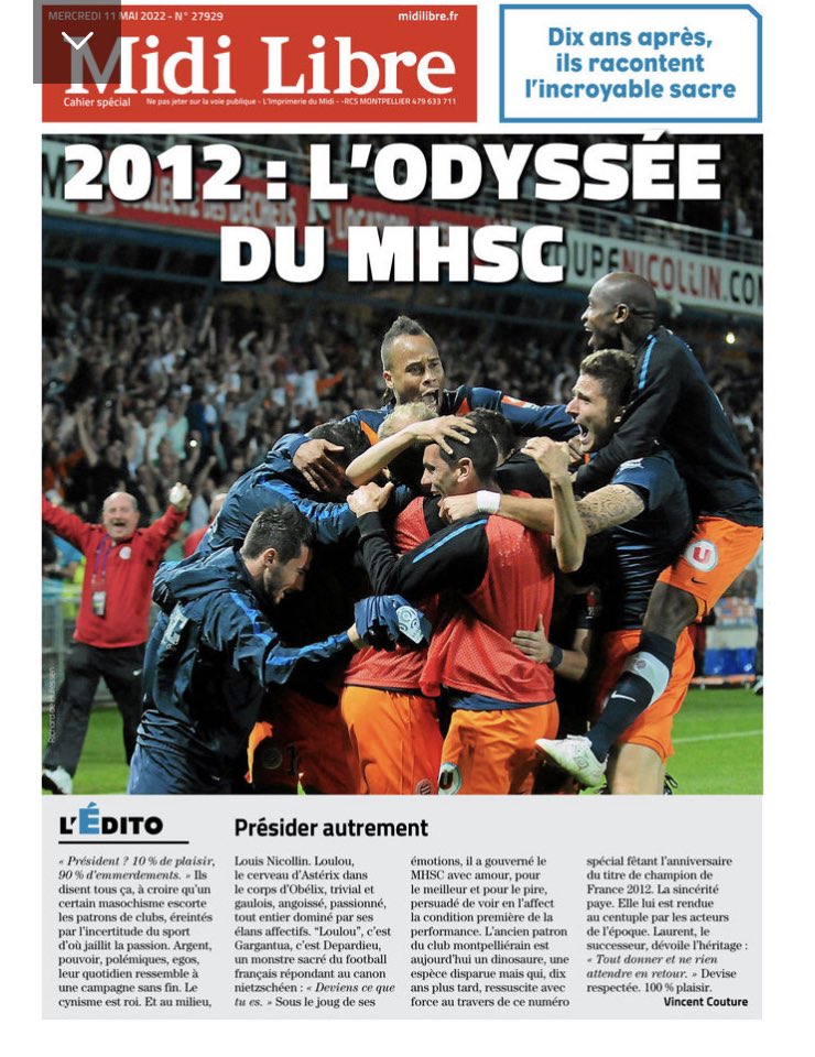 Bravo à toute l’équipe de <a href="/MidiLibreSports/">Midi Libre Sports</a> pour ce supplément retraçant le titre en <a href="/Ligue1UberEats/">Ligue1UberEats</a> du <a href="/MontpellierHSC/">MHSC</a> 

Un régal ! 

Vincent Couture <a href="/maxraynaud1/">Maxime Raynaud</a> Marc Blaquiere <a href="/DominiqueMerca6/">Dominique Mercadier</a> <a href="/PaulSeiden/">Paul Seidenbinder</a> <a href="/dpages34/">𝑫𝒂𝒗𝒊𝒅 𝑷𝒂𝒈è𝒔</a> <a href="/lagouge34/">richard gougis</a>