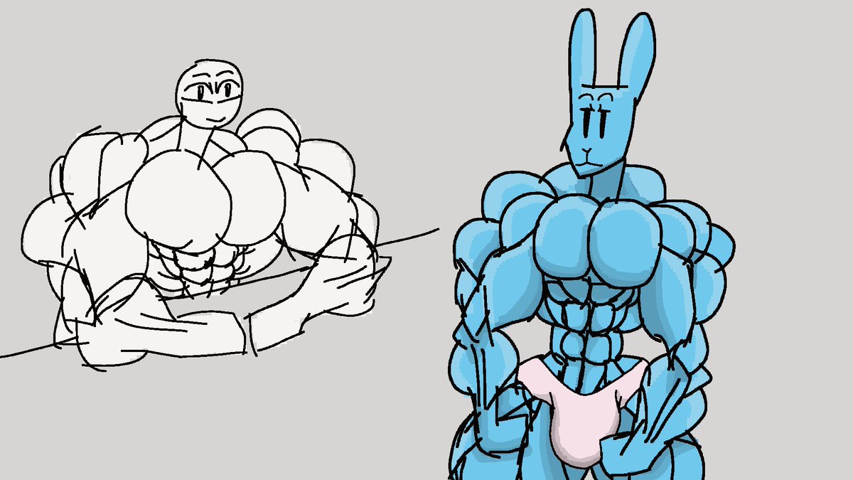 romedyromy's tweet photo. Blue bun are back ／(=╹x╹=)＼#musclefurry #hypermuscle #musclegrowth #nsfwfurryart https://t.co/UY3uvaHfYH