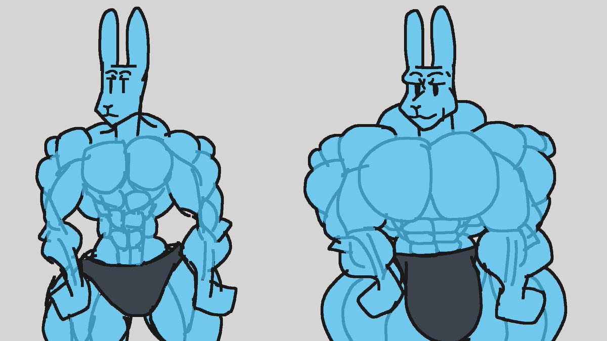 romedyromy's tweet photo. Blue bun are back ／(=╹x╹=)＼#musclefurry #hypermuscle #musclegrowth #nsfwfurryart https://t.co/UY3uvaHfYH