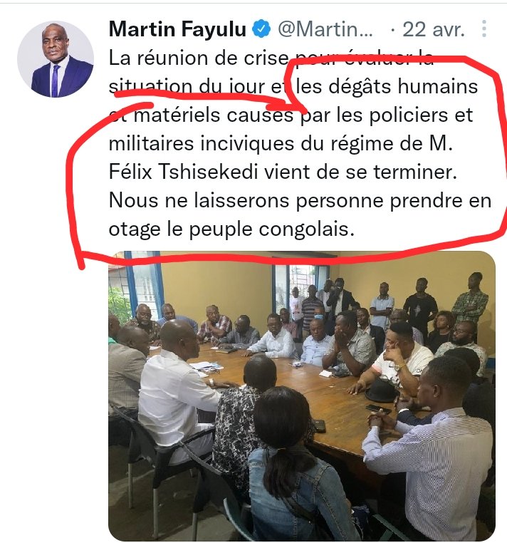 BukasaEmmanuel2's tweet photo. @MartinFayulu Honorable @MartinFayulu bonjour, vous n'avez sûrement pas à contredire Félix tshisekedi sur ces points parce que vous êtes opposant.

Vous et Félix tshisekedi dites la même chose au sujet de notre armée et de la police.

Ne le critiquer pas car vous êtes sur le même pas. https://t.co/0B7sr17WBg