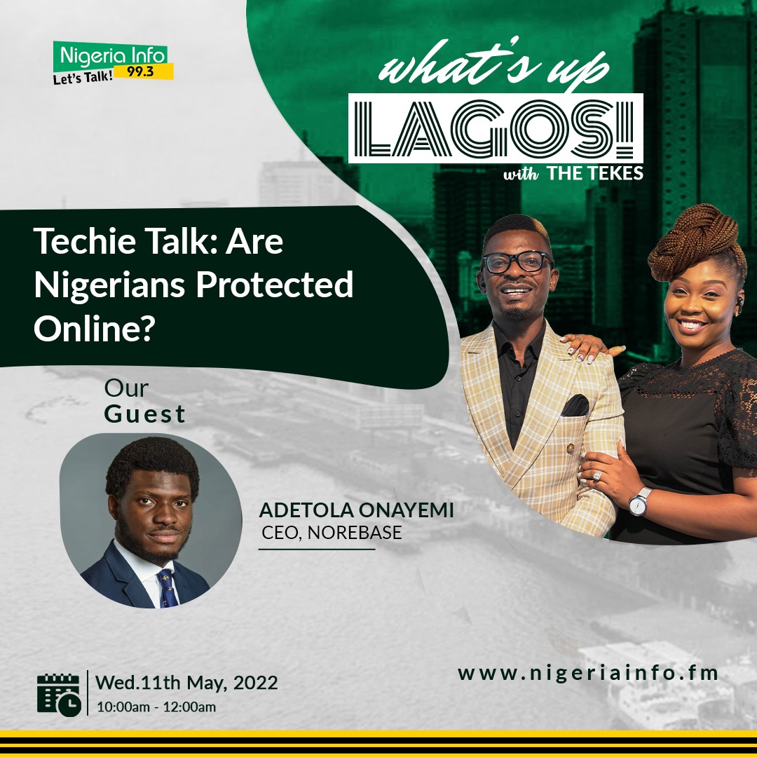 NigeriainfoFM's tweet photo. Today on #TechieTalk on #WhaatsUpLagos with the Tekes;
We take a look at Online Protection Laws in Nigeria... Are you protected online?
Join the conversation...
📻 https://t.co/B6GuKK3cqL
☎ 0700993993993
☎ 014657190(Female only)
📩 08095975805(WhatsApp)
#NigeriaInfoWUL https://t.co/8TXlhcfrDU
