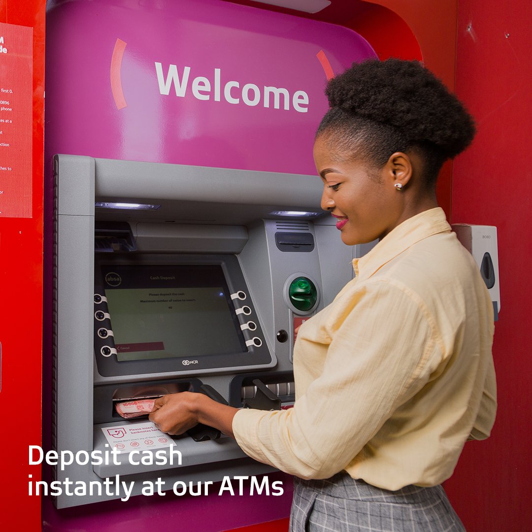 AbsaTanzania's tweet photo. No need to visit the branch to deposit cash into your account. With our Cash Depositing ATMs you can deposit cash into your account at your own convenience - even after working hours or weekends. Another digital innovation that gets things done. #ThatsAbsa #ThisIsAfricanacity https://t.co/9xEhYXznxQ