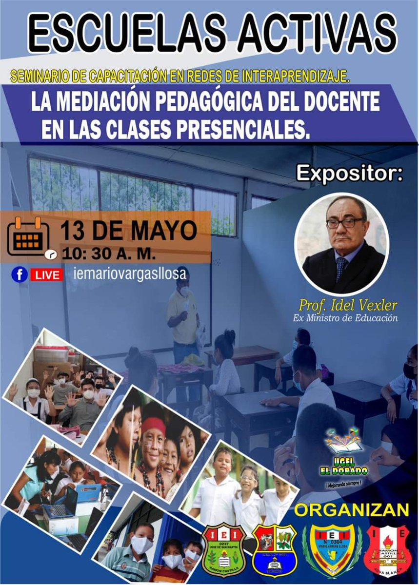 e_mvll's tweet photo. @ivexler
"Una educación para servir, un estudiante para vivir". La I.E N.° 0304 -  Mario Vargas Llosa, en coordinación con otras Instituciones Educativas en red y la UGEL El Dorado, invitan a todo el magisterio nacional al siguiente seminario de capacitación https://t.co/6Ie7G2KwYa