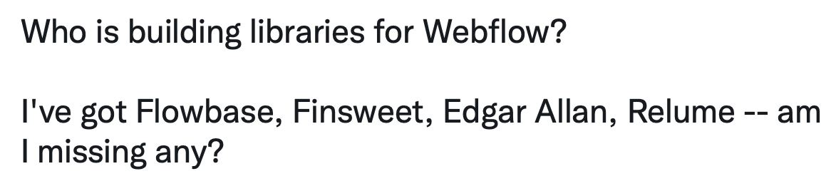 Webyflow's tweet image. Hilo de Twitter de las empresas, personas o colectivos que están aportando librerías de componentes para #Webflow ¿Falta alguna?

#Webyflow #DiseñoGráfico #DiseñoWeb #MadeInWebflow #SocialMedia #NoCode #Recursos #Libraries #Components #Template