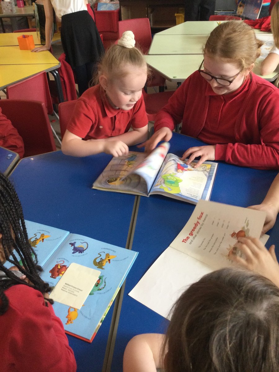 SchoolMillfield's tweet photo. After a morning of SATS, Year 6 chose their afternoon activity. Their choice was to have an extra session with their Year 1 reading buddy. 😃👏📚 https://t.co/YhuPEMwbPb