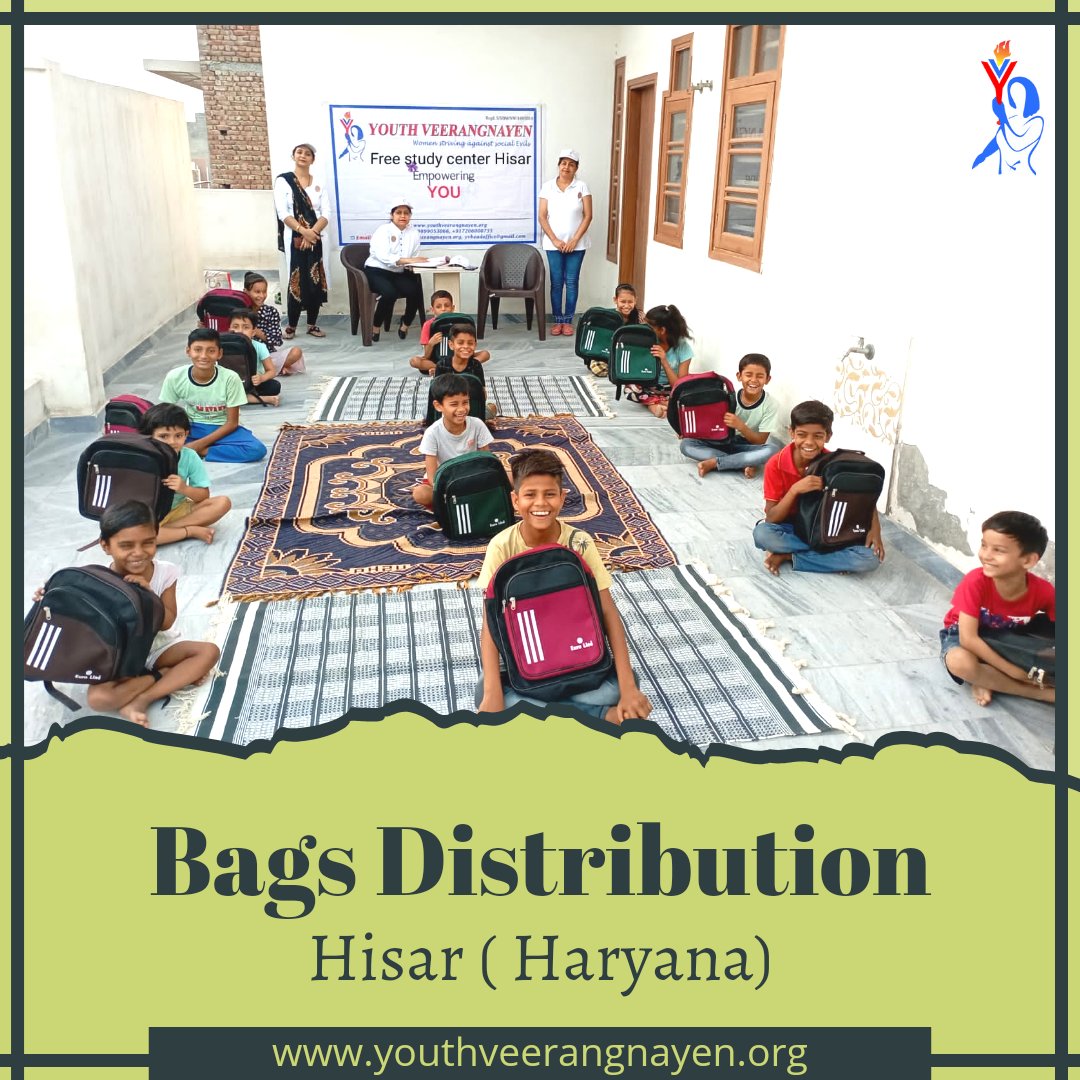 Yveerangnayen's tweet photo. Hisar (Haryana) #YouthVeerangnayen gave out the bags to the indigent students who all are taught by highly qualified staff at Youth Veerangnayen's free study center.
@NITIAayog
#EducationForAll
#EveryChildIsSpecial
#EducateEveryChild
#BagsDistribution
#FreeStudyCenter https://t.co/35S8zMBpPE
