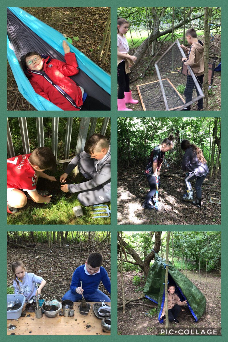 CatcliffePS's tweet photo. Another great forest school after-school club! No sign of the deer today, so we went into the woodland area and practised lots of tree climbing! We also planted some ivy against the fence, built dens, played with mud and relaxed in the hammock! #forestschool #gardening #spring https://t.co/903zlv0eHd