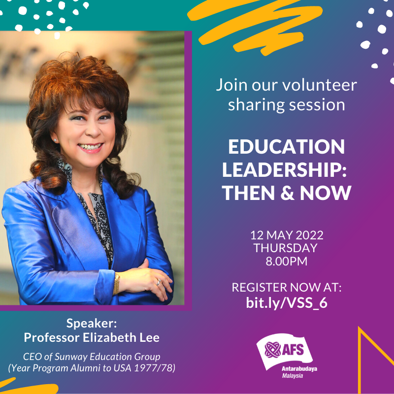 Volunteer sharing session (VSS) is back again!
This May, we are very happy to have Professor Elizabeth Lee (Alumni of Year Program to USA 1977/78) as our speaker. Take part in this insightful session by registering now at bit.ly/VSS_6
Book your spot now! #AFSeffect