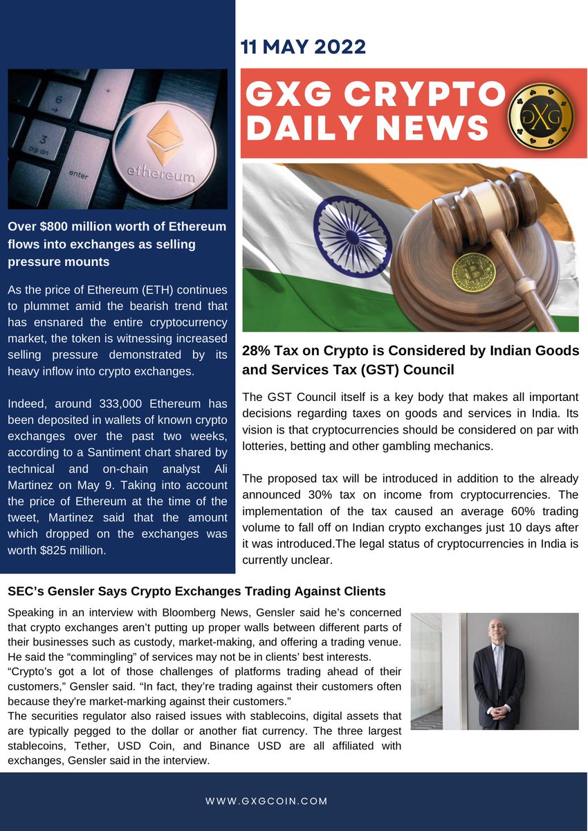 Hi all, please find our curated Crypto news snapshot for 11 MAY from GXG 😊😊

#gxgtoken #CryptocurrencyNews #ETH #DeFi