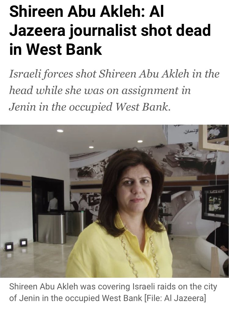 Un’altra giornalista uccisa da Israele, “l’unica democrazia del Medio Oriente”.