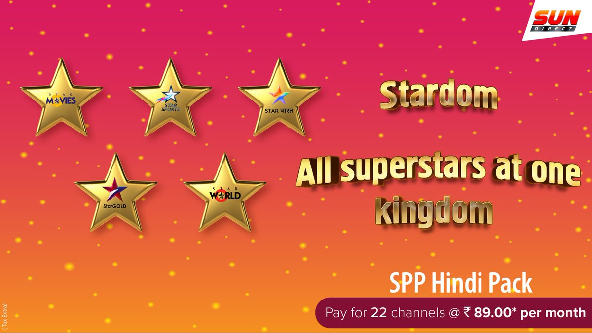 SUNDIRECTIndia's tweet photo. Enjoy watching the performances of your favourite superstars from movies and sports just by subscribing to Star (Hindi pack) ▶️ https://t.co/ntIVlhSEnZ
#SunDirect #SunDTH #DTHrecharge #SunDirectRecharge #StarPack #StarSports #StarSportsHindi #StarMovies #StarGold #StarWorld https://t.co/Ax4JCulc3B