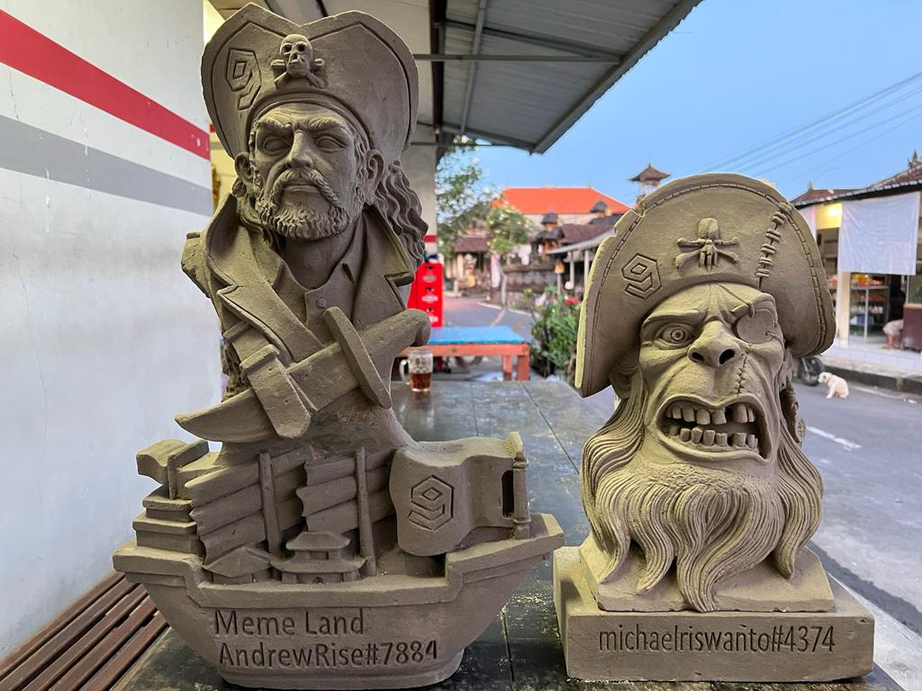 michaelrswnt's tweet photo. Hello, my dad @AndrewRise7884 and I, both are bullish about @memeland so we dedicated a full week to sculpt these masterpieces of #memeland pirates, hope @9gagceo @keung love our #memelandfanart - by  michaelriswanto#4374 &amp; AndrewRise7884 https://t.co/71cJgcnOXX