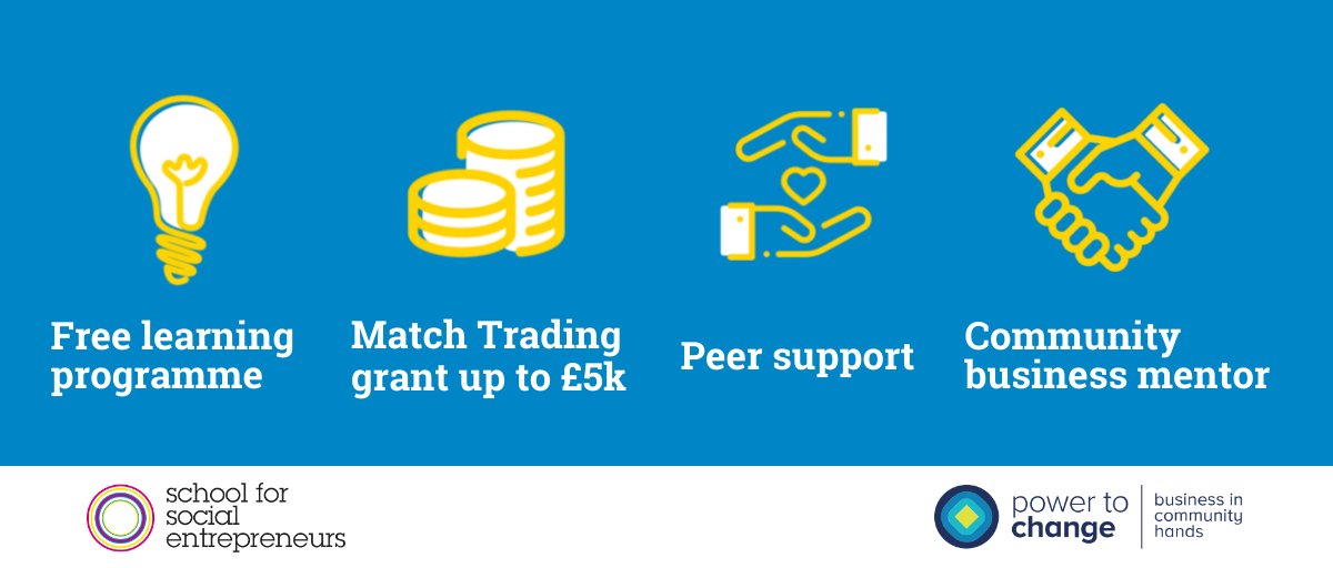 powertochange_'s tweet photo. Want to develop your income from trading, have more impact &amp; resilience, &amp; become a sustainable community business? 💪

@SchSocEnt’s 2022 programme (in partnership with us!) includes free learning &amp; up to £5k #MatchTrading grant.

Register interest here 👇
https://t.co/XXN8KZVbzk https://t.co/42HDTD3QVy