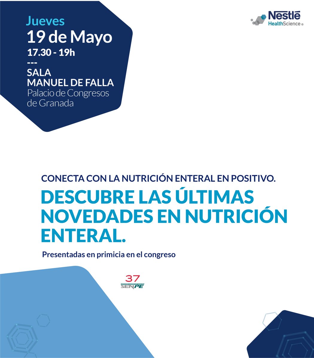 Nestlehealthsc's tweet photo. Nos vemos en el próximo 37 Congreso SENPE del 18 al 20 de Mayo donde te invitamos al simposio “CONECTA CON LA NUTRICIÓN ENTERAL EN POSITIVO”. #SENPE2022 #NestléInnova #NutricionEnteral #NutricionClinica https://t.co/Q3LuRfB7o0