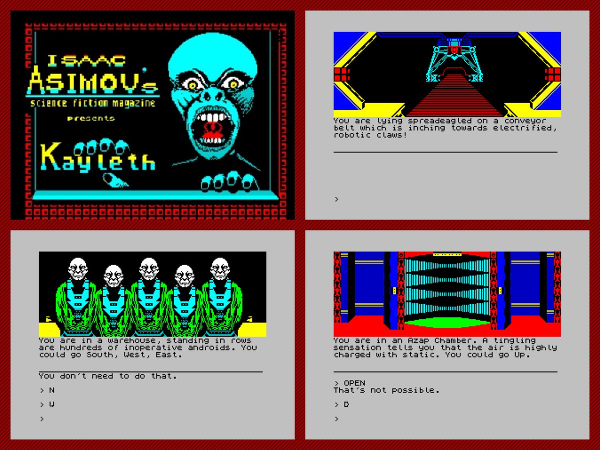OldSchoolBooks1's tweet photo. Today's #retrogaming on the #ZXSpectrum #Kayleth a #graphic rich #textadventure ( poster/ inlay art was by Oliver Frey) , this game is great. Examine everything, get everything, stuck at the start? Try breaking things! Great fun #scifi adventure #zxretweets https://t.co/tksa1n8jlk