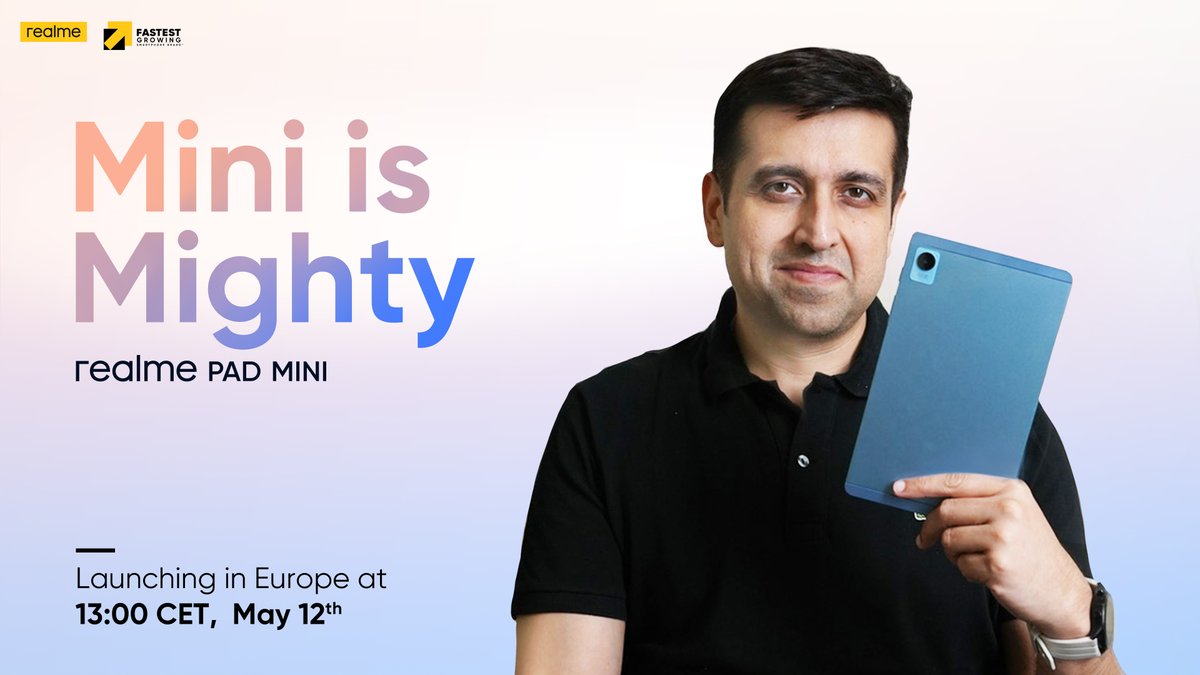 MadhavSheth1's tweet photo. The wait for all the #realmeFans in Europe is over!
We are bringing to you realme’s first #realmePadMini. This is a huge step towards our vision of providing users with a high-tech lifestyle for a bright future.
#MiniIsMighty https://t.co/FIDe1CaJxU