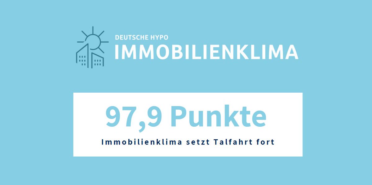 DeutscheHypo's tweet photo. Das Deutsche Hypo Immobilienklima sinkt um 2,6 % auf aktuell 97,9 Punkte und rutscht somit wieder unter die 100-Punkte-Marke. Mehr dazu hier: https://t.co/JhrppZHrRs #immobilienklima @bulwiengesa #nordlb #deutschehypo #realestate https://t.co/gmDCxfnl6E