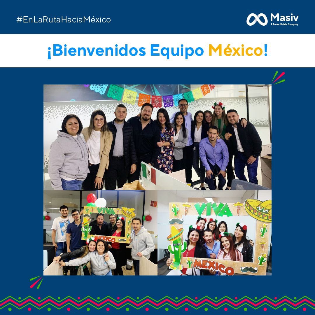 RouteSms's tweet photo. At Masiv we continue to grow!, We welcome our Team in Mexico. 💙 🇲🇽@Route_Mobile #Masiv https://t.co/BkHama60gg