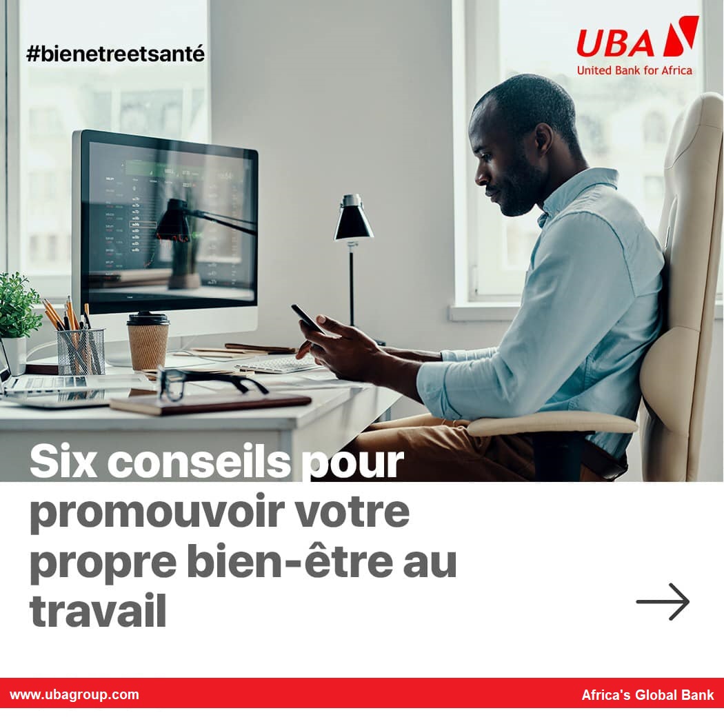 UBACongo's tweet photo. #MercrediBienÊtre 
Voici six conseils pour promouvoir votre propre bien-être au travail.
Et vous, lesquels pratiquez-vous pour vous sentir bien au bureau ? 
#BienÊtre #Santé #AfricasGlobalBank https://t.co/H0aZevQGDN