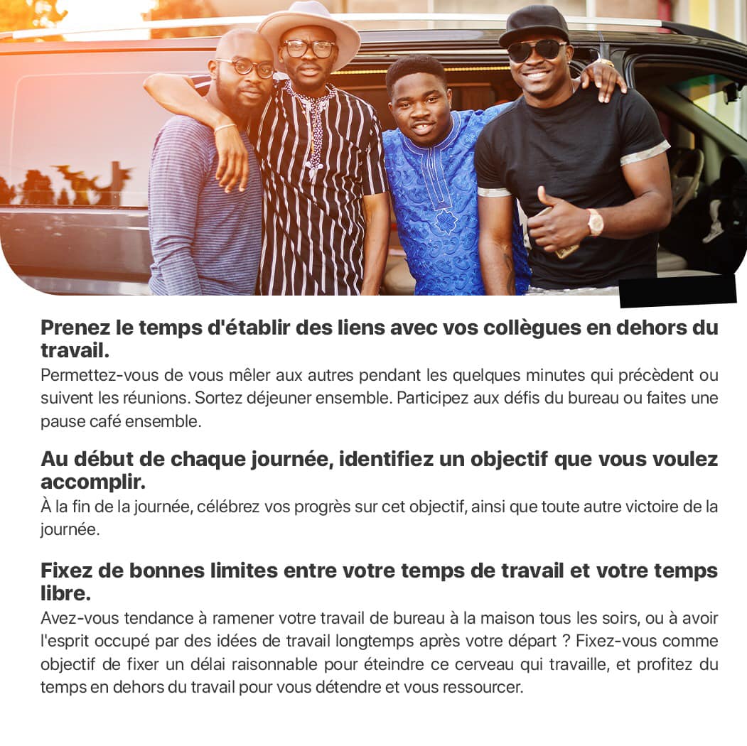 UBACongo's tweet photo. #MercrediBienÊtre 
Voici six conseils pour promouvoir votre propre bien-être au travail.
Et vous, lesquels pratiquez-vous pour vous sentir bien au bureau ? 
#BienÊtre #Santé #AfricasGlobalBank https://t.co/H0aZevQGDN