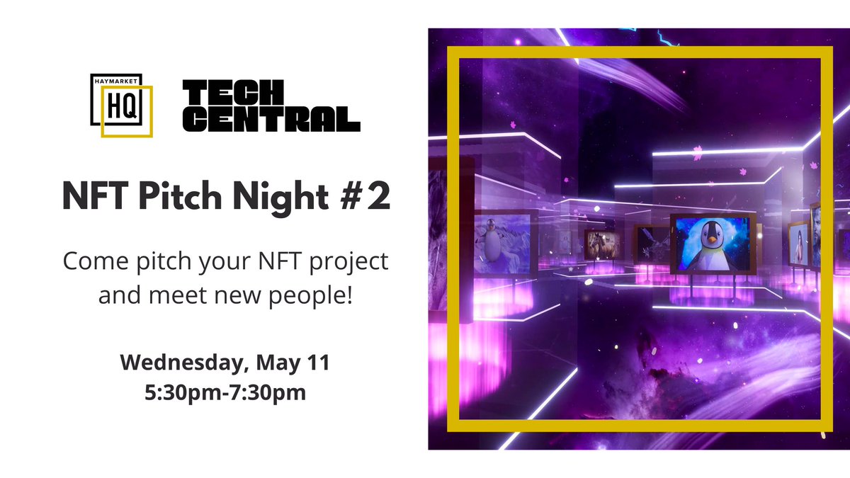 HaymarketHQ's tweet photo. IT'S A FULL HOUSE! 😱 We're so excited for NFT Pitch Night #2 tonight. Get ready for POAPs, innovative pitches, food and drinks, and awesome people. We're even giving away something very cool... 👀 (Answer: It's a Kimmie!) #NFTPitchNight #TechCentral @TheKimmies https://t.co/092p0VYLWl
