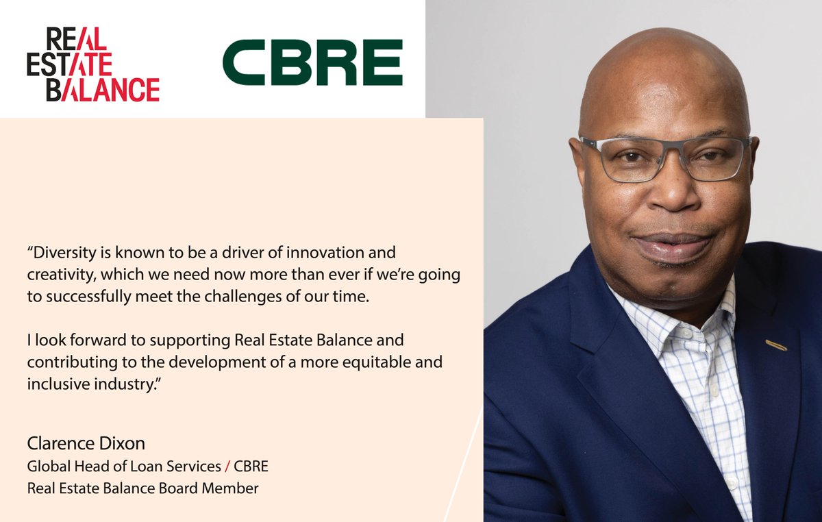 WeAre_REB's tweet photo. Clarence Dixon, Global Head of Loan Services, @CBRE_UK joins our board at #RealEstateBalance:
“#Diversity is known to be a driver of innovation & creativity, which we need now more than ever if we’re going to successfully meet the challenges of our time."
https://t.co/vmtAHcrioo https://t.co/3Fvxax0OQe