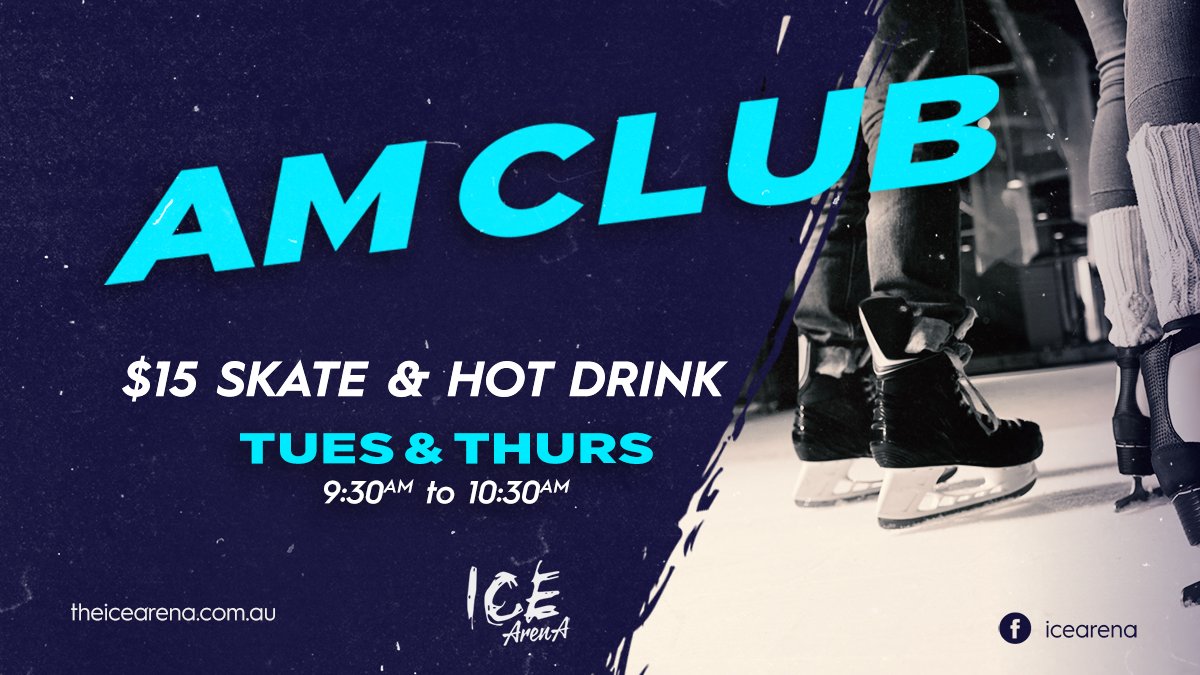 IceArenA's tweet photo. Looking for a bargain? Come to our AM Club every Tues and Thur 9.30-10.30am. 

Skate for $15, plus get a free hot drink. 

No booking required, just pay at Reception. https://t.co/5Mj3srw2g3