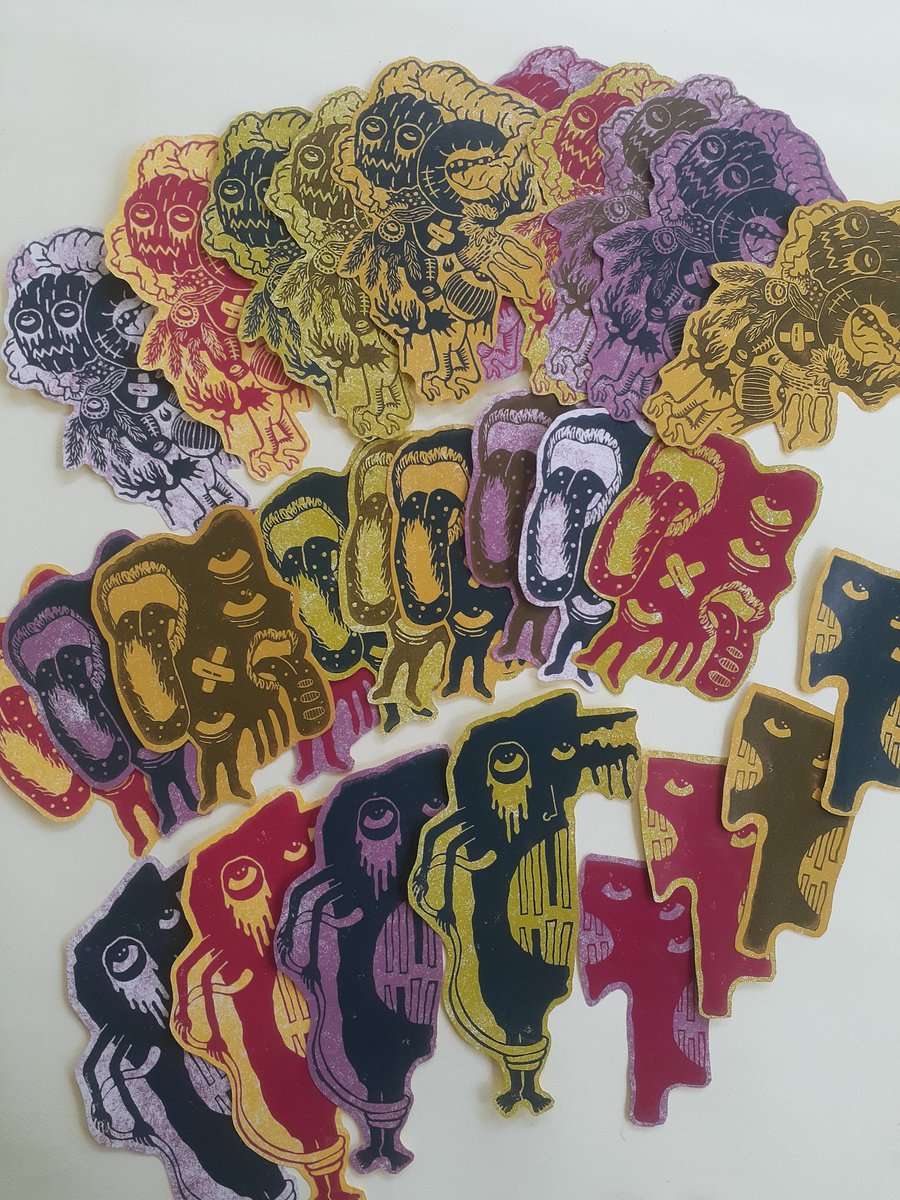 _KadekDwi_'s tweet photo. Diversity creatures manual printed linocut sticker, i will print latest series creature sticker with new sketch. Soon! https://t.co/TOqFZwLQCO