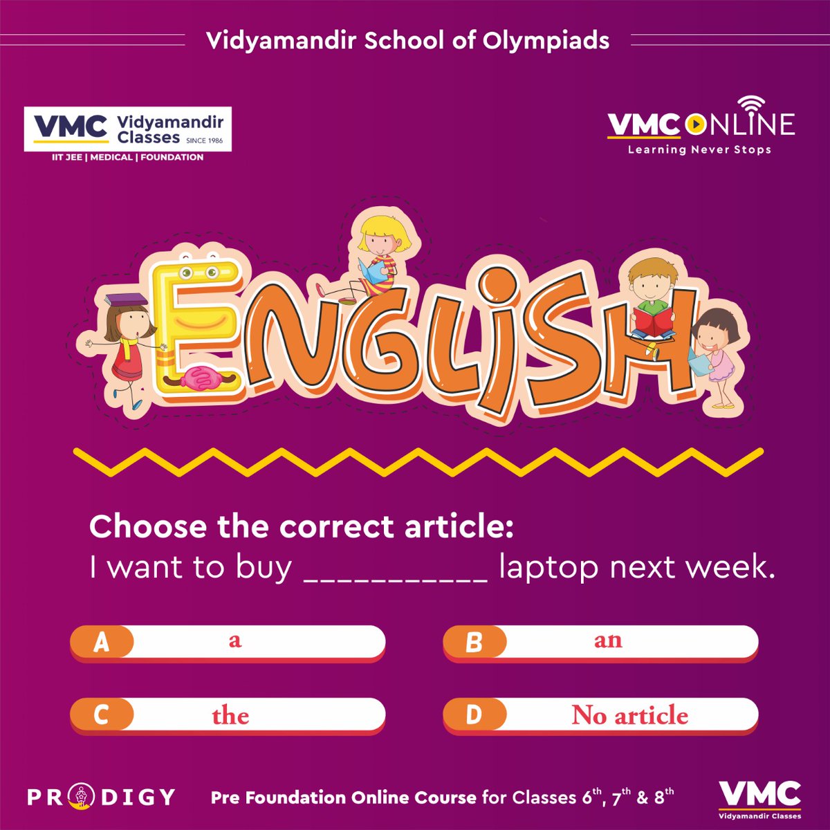 VmcLearning's tweet photo. Let us know your answer in the comments below!🤔
#VMC #VidyamandirClasses #VMCProdigy #VMCPreFoundation #PrepareForNSO #VMCStudent #QuizTime #englishquiz https://t.co/ykyYCpbJQH