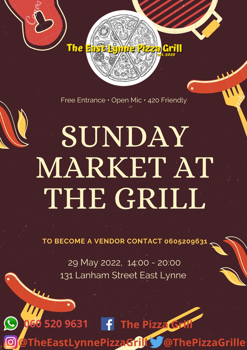 ThePizzaGrille's tweet photo. And we’re back!! Join us for the May edition of #SundayMarketAtTheGrill. Have a whole experience with delicious food, authentic products and live entertainment. #OnlyAtTheGrill https://t.co/dyUfMGUp9F