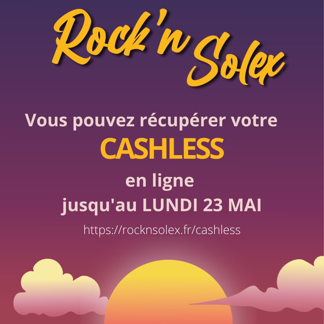 Vous pouvez vous faire rembourser le solde restant sur votre bracelet cashless dès maintenant et jusqu’au lundi 23 mai 23h59 ! Pour cela, connectez vous à votre compte sur rocknsolex.fr/cashless et suivez les instructions ! ✨